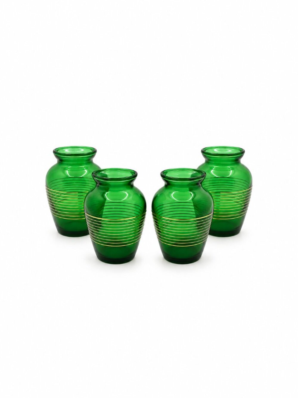 Vintage Anchor Hocking Glasses Green Glass Gold Cocktail Tumblers Set of 4